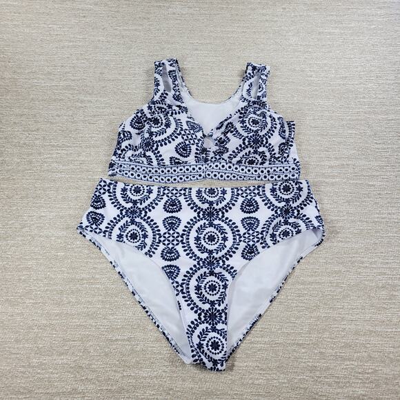 Bikini Swimwear Womens 4XL Blue‎ White Keyhole Soft Padding Swim Beach Summer - Picture 4 of 14